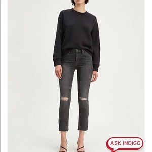 Levi’s High Rise Straight Crop Ripped Jeans Grey